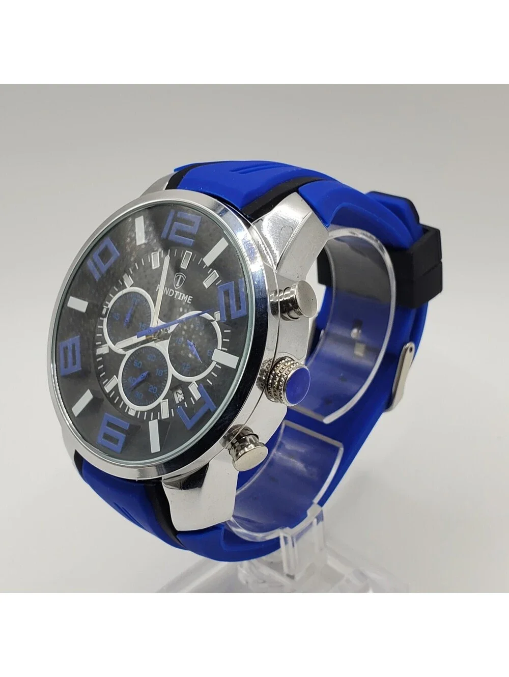 FindTime Blue/Black Chronograph Mens Watch  49mm New Battery